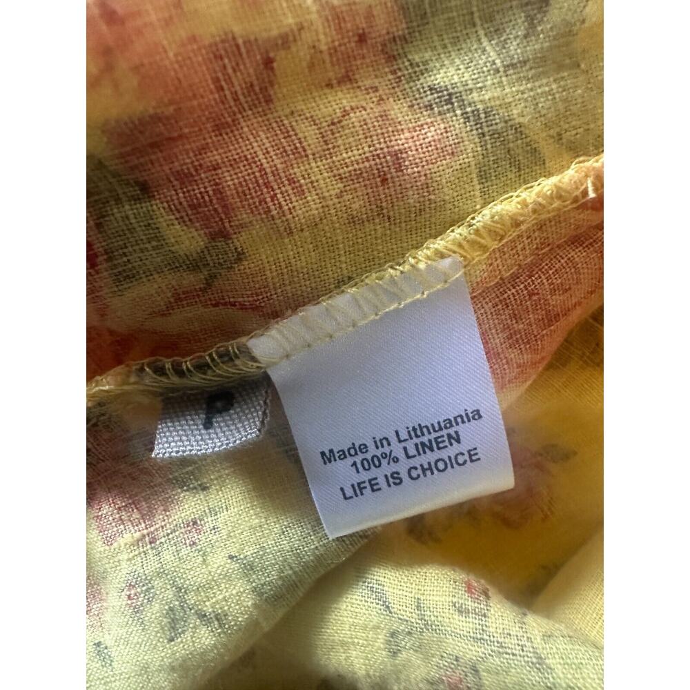 FLAX 100% Linen Shift Dress Floral Yellow Sleeveless Women's Size P Petite - Picture 9 of 12
